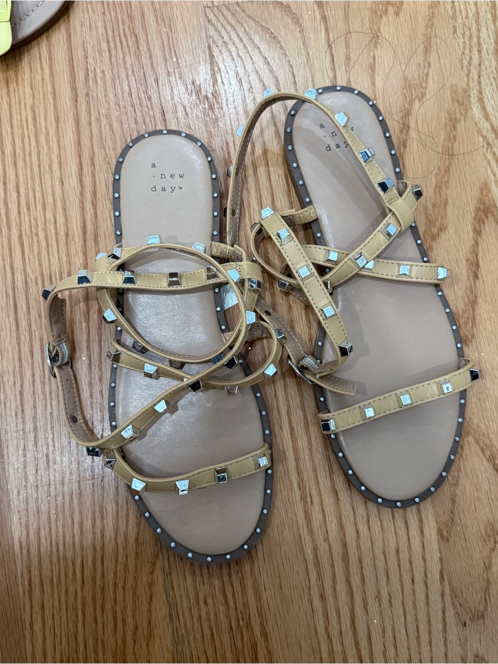 a new day Beige Tan Studded Wrap Sandals